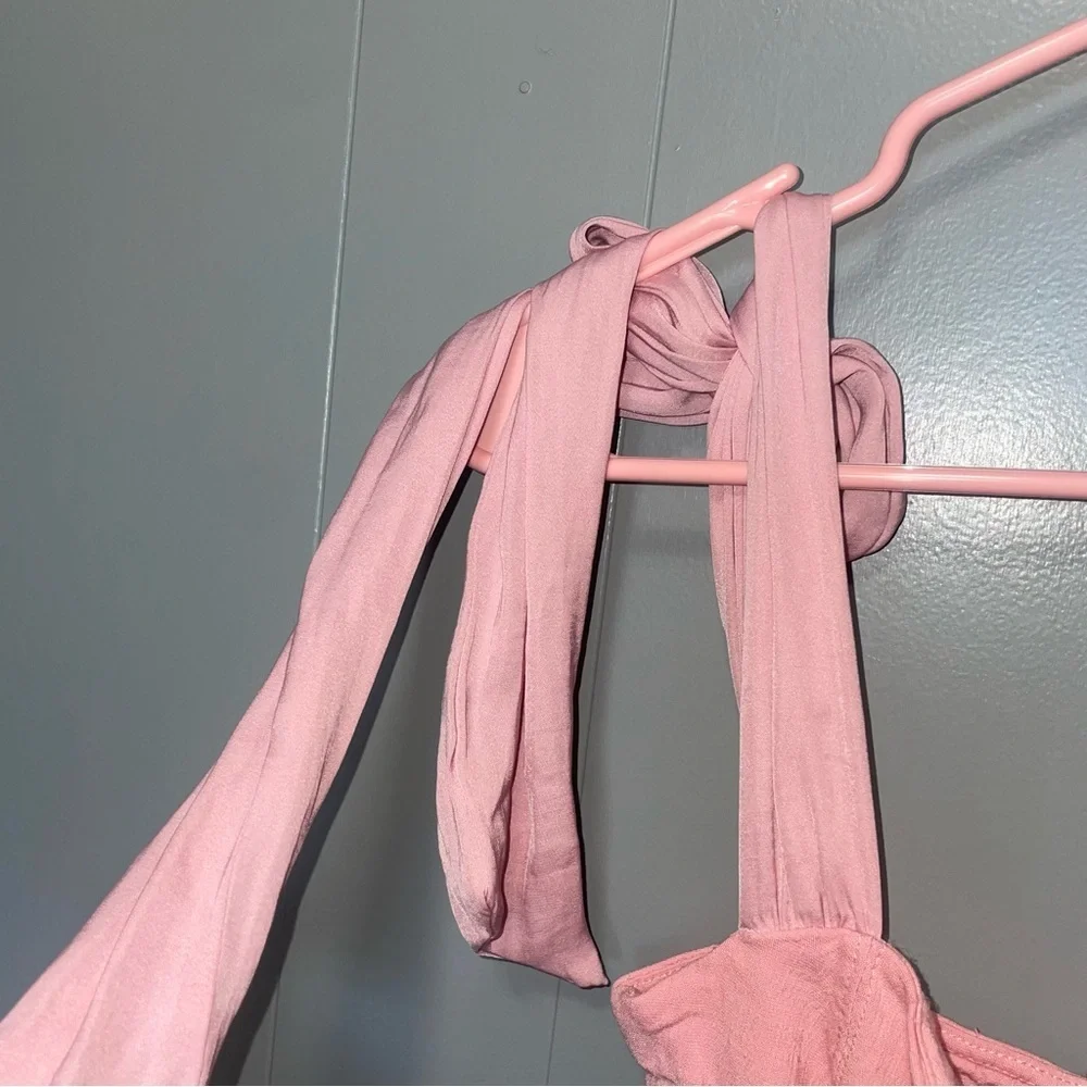 Free People Lola Tie Shoulder Light Pink Bodysuit XS